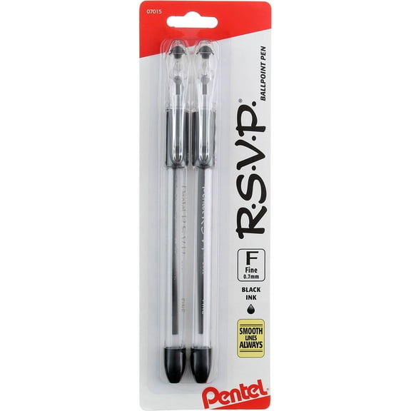 Pentel R.S.V.P. Ballpoint Pen, Fine Line, Black 2 ea (Pack of 6)