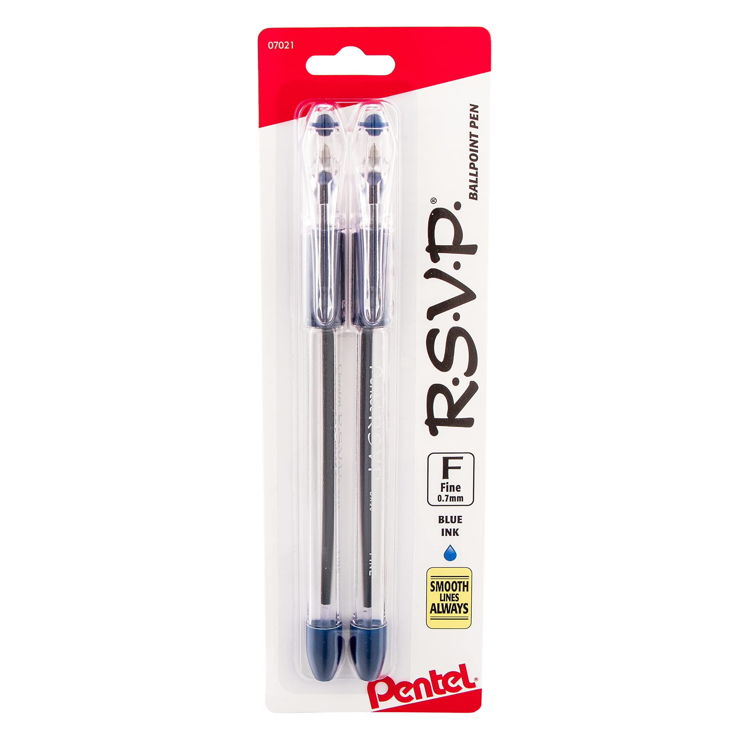Pentel R.S.V.P. Ballpoint Pen, Fine Line, Blue Ink, 2 Pack (BK90BP2C