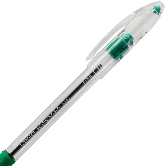 Pentel R.S.V.P. Ballpoint Pen Fine Line Green Ink 2 Pack (BK90BP2D)