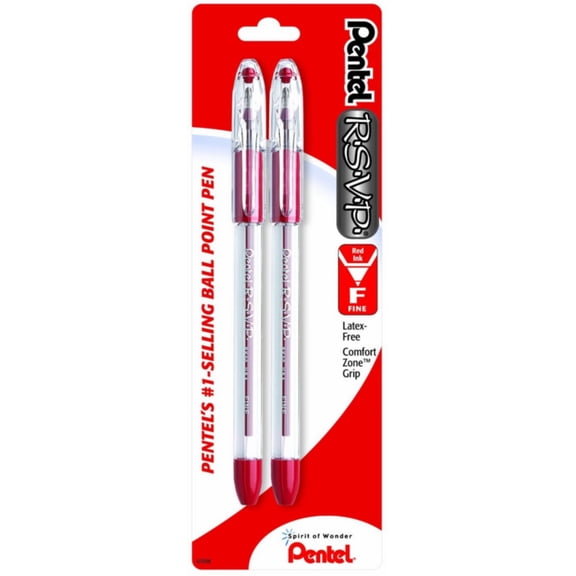Pentel R.S.V.P. Ballpoint Pen, Fine Line, Red Ink 2 ea