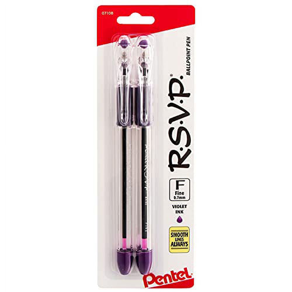 Pentel R.S.V.P. Ballpoint Pen, Fine Line, Violet Ink, 2 Pack (BK90BP2V
