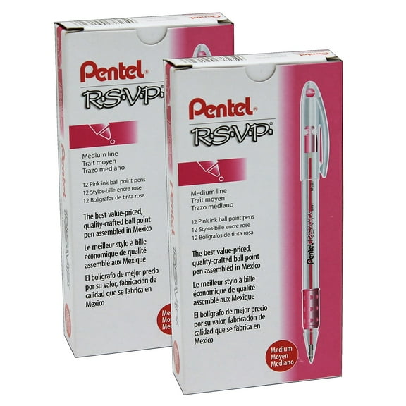 Pentel R.S.V.P. Ballpoint Pen, Medium Point, Pink, Pack of 24