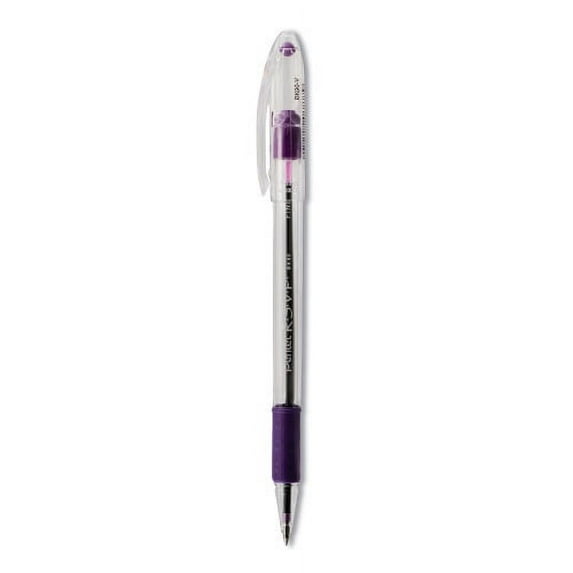 Pentel R.S.V.P. Ballpoint Pen, Stick, Fine 0.7 mm, Violet Ink, Clear/Violet Barrel, Dozen, Each