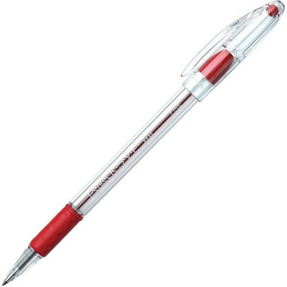 Pentel R.S.V.P. Ballpoint Stick Pens Fine Pen Point - 0.7 mm Pen Point Size - Refillable - Red - Clear Barrel - 12 / Dozen