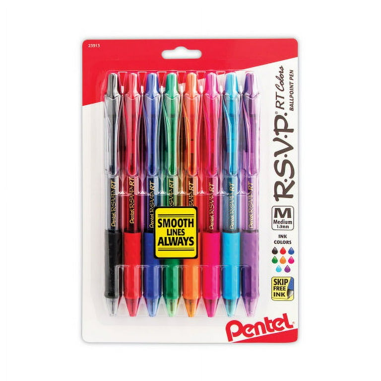 R.S.V.P. RT Ballpoint Pen, Retractable, Medium 1 mm, Assorted Ink Colors, Clear Barrel, 8/Pack R.S.V.P. RT Ballpoint Pen, Retractable, Medium 1 mm, Assorted Ink Colors, Clear Barrel, 8/Pack