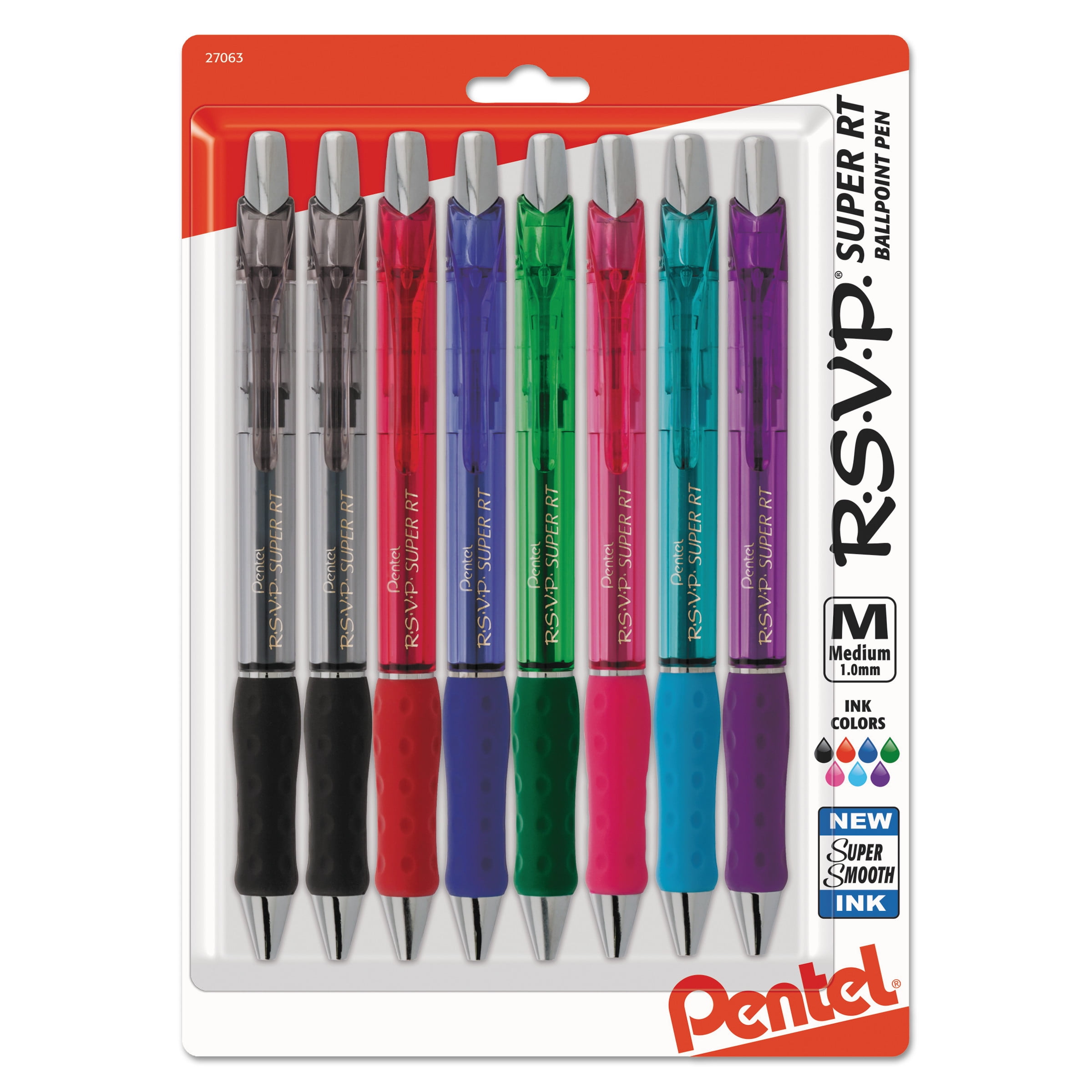 Pentel R.S.V.P. Super RT Retractable Ballpoint Pen, Assorted, Pack of 8