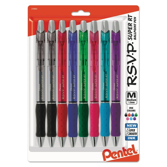 Pentel R.S.V.P. Super RT Retractable Ballpoint Pen, Assorted, Pack of 8