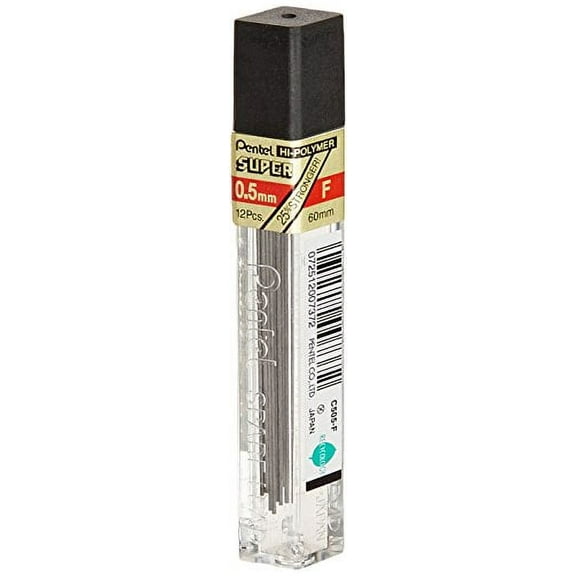 Pentel(R) Super Hi-Polymer(R) Leads, 0.5 mm, F, Medium, Black, Tube Of 12