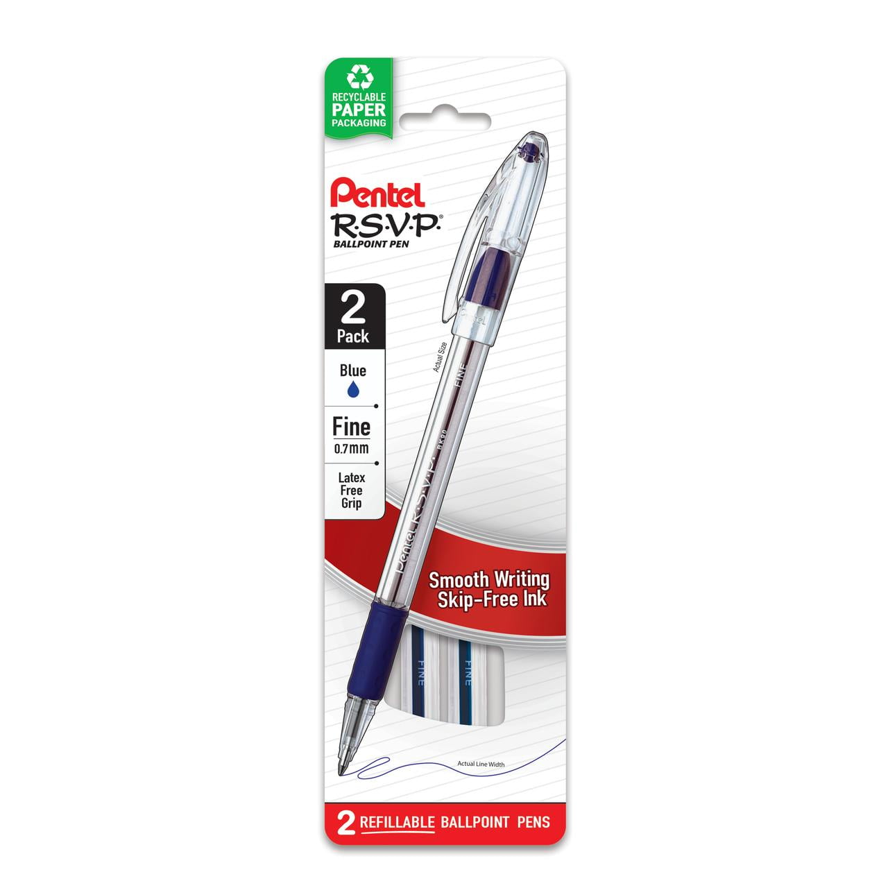 Pentel RSVP Ballpoint Pen- 0.7mm, Fine Point, Blue Ink, Pack of 2