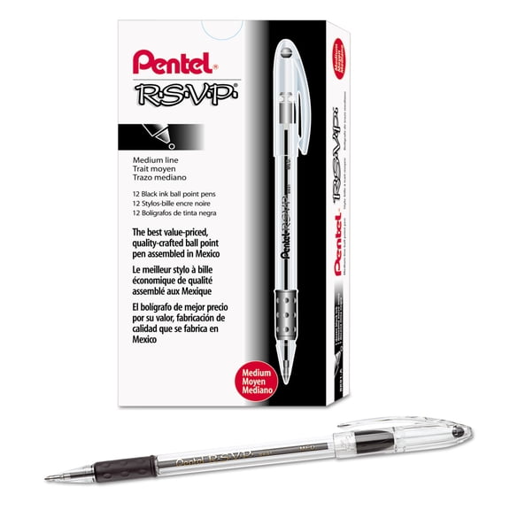 Pentel Rsvp Stick Pen - Medium Pen Point Type - Black Ink - Clear Barrel (BK91A_40)
