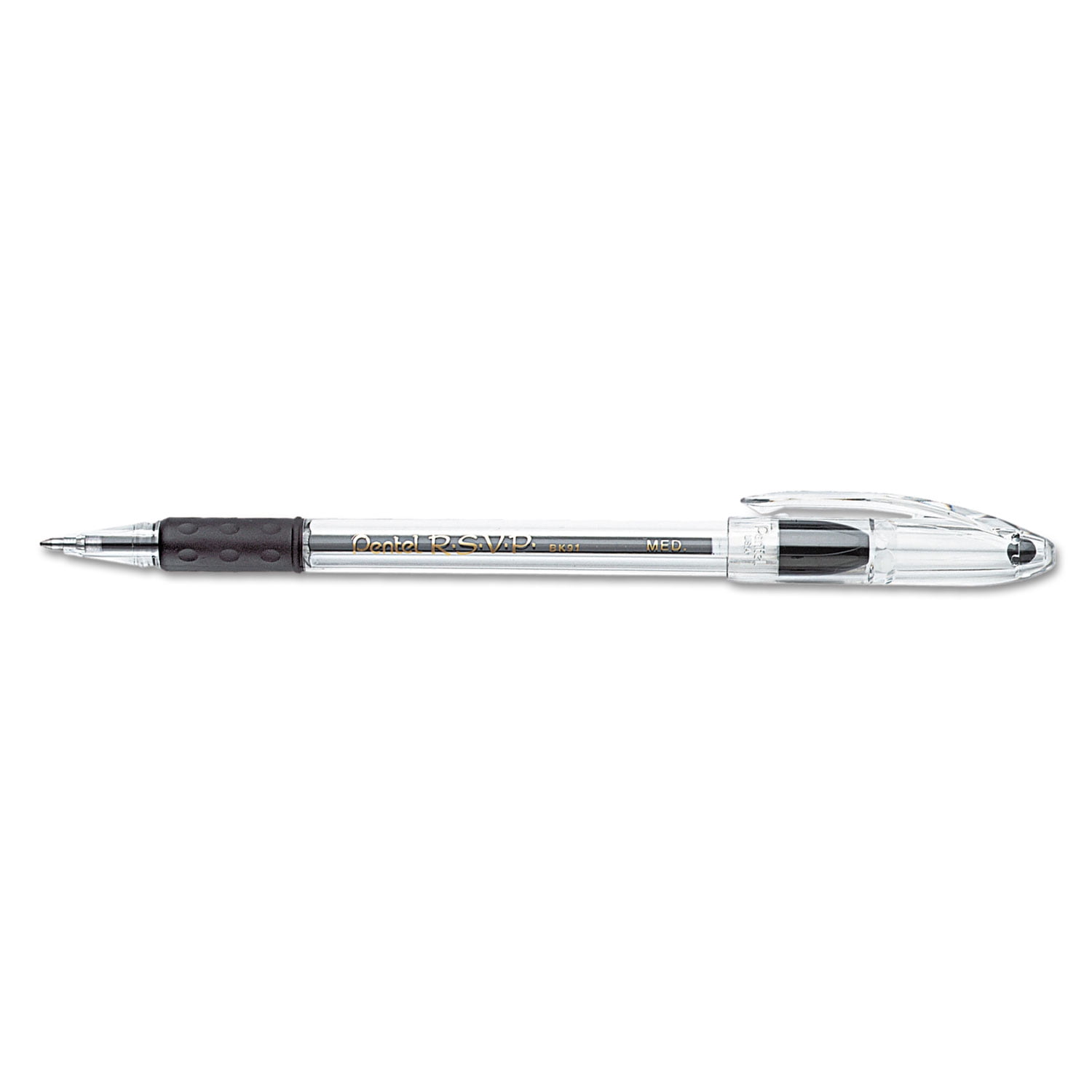 Pentel R.S.V.P. Stick Ballpoint Pen 1mm Trans Black Barrel Black Ink Dozen BK91A