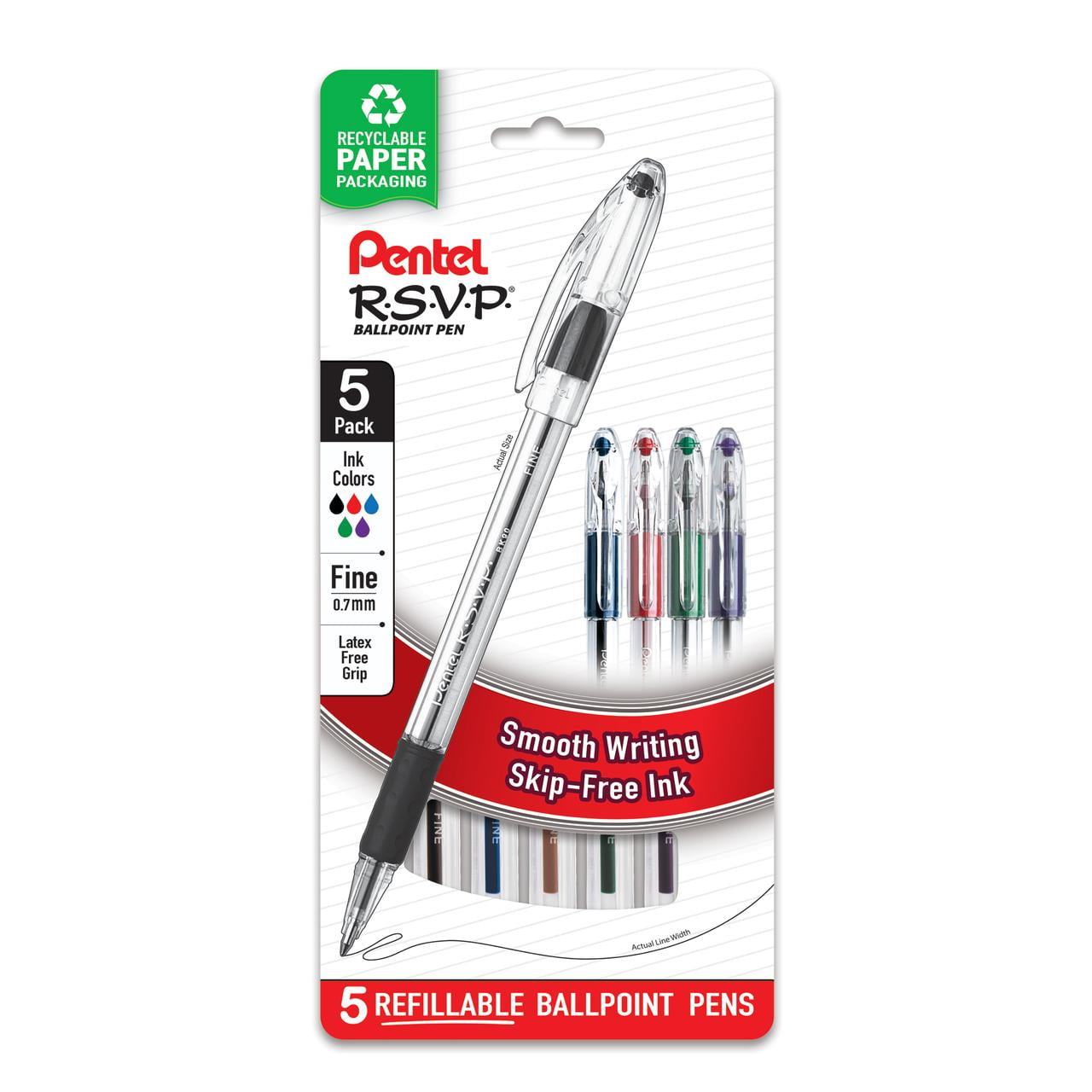 Pentel RSVP Ballpoint Pens, Fine Point, 0.7mm, Assorted Ink, 5 Count