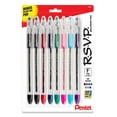thumbnail image 1 of Pentel RSVP Original Ballpoint Pen, (0.7mm) Fine Line, Assorted Ink Colors, Clear Barrel, 8 Pack with Bonus Black Ink Pen, 1 of 6