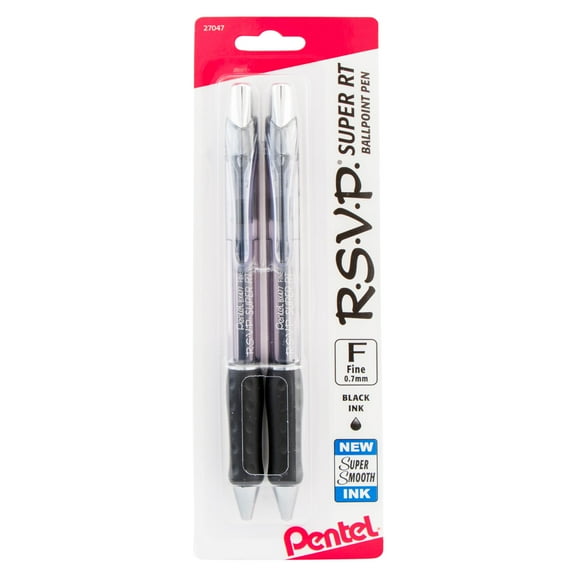Pentel RSVP Super RT Ballpoint Pen, (0.7mm) Fine Line, Black Ink, 2-Pk - BX477BP2A