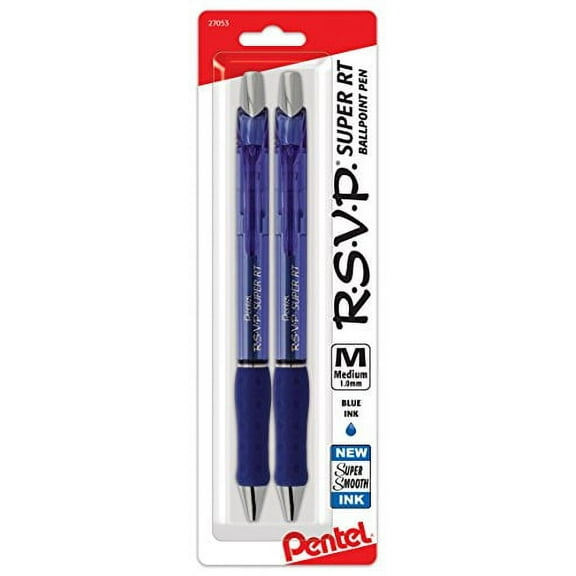 Pentel RSVP Super RT Ballpoint Pen, (1.0mm) Medium Line, Blue Ink, 2-Pk - BX480BP2C