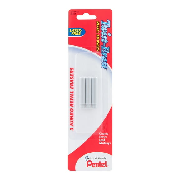 Pentel Refill Eraser For Pentel Twist-Erase Series Pencils, 3 Per Pack, 6 Packs
