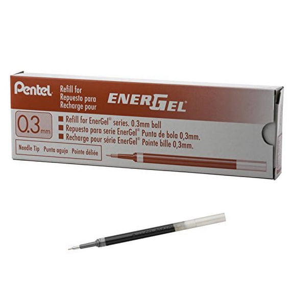 Pentel Refill Ink for EnerGel RTX Retractable Liquid Gel Pen Extra Fine Line Needle Tip, 12 Pack, 0.3mm, Red (LRN3-B)