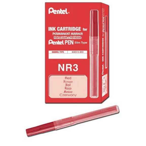 Pentel Refill Ink for Handy Lines Permanent Marker, Red Ink, Box of 12 (NR3-B)