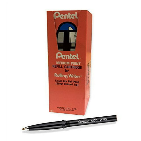 Pentel Rolling Writer Refills, R3 Slim Refill, Medium, Black, Box of 12 Refills