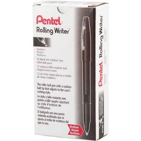Pentel Rolling Writer Roller Ball Pen Medium Line, Black Ink
