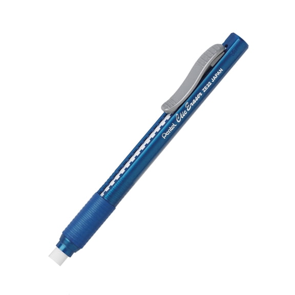 Pentel Rubber Grip Clic Eraser - Blue - Pen - Refillable - 12 / Box - Tear Resistant, Latex-free Grip, Pocket Clip, Ghost Resistant, Scratch Resistant, Retractable | Bundle of 5