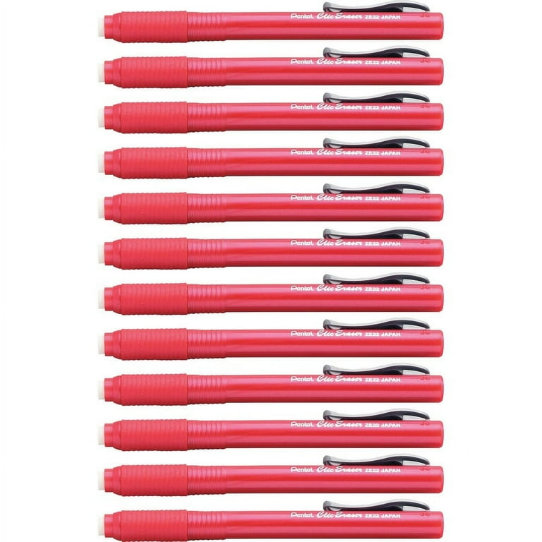 Pentel Rubber Grip Clic Eraser - Red - Pen - Refillable - 12 / Box - Retractable, Latex-free Grip, Pocket Clip, Ghost Resistant, Non-abrasive Pentel Rubber Grip Clic Eraser - Red - Pen - Refillable - 12 / Box - Retractable, Latex-free Grip, Pocket Clip, Ghost Resistant, Non-abrasive