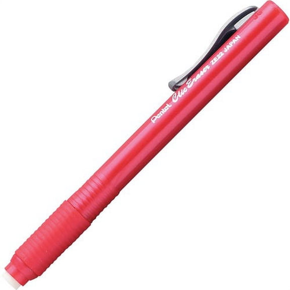 Pentel Rubber Grip Clic Eraser - Red - Red - Pen - Refillable - 1 Each - Retractable, Latex-free Grip, Pocket Clip, Ghost Resistant, Non-abrasive | Bundle of 10 Each
