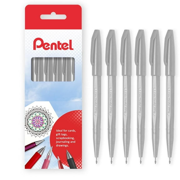 Pentel S520 Original Sign Pen Fibre Tip Marker Fineliner Pens - 2mm Nib - 1mm Line - Gift Box of 6 - Gray