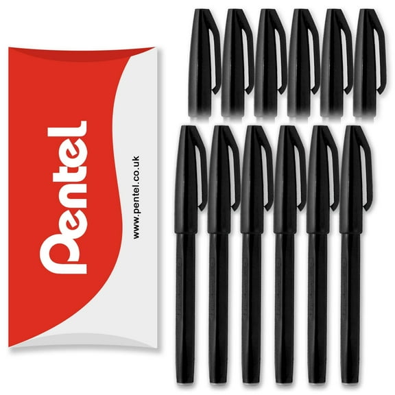 Pentel S520 Original Sign Pen Fibre Tip Marker Fineliner Pens - 2mm Nib - Black - Pack of 12 in Pillow Packaging
