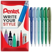 Pentel SES15C Brush Sign Pen Fibre Tip Marker Fineliner Pens - Gift Box of 6 - Cool Tones