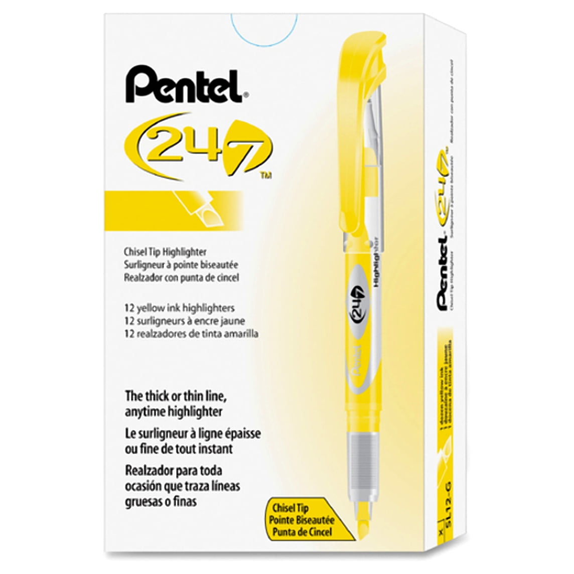 Pentel SL12G 24/7 Highlighter, Chisel Tip, Bright Yellow Ink (Pack of 12)