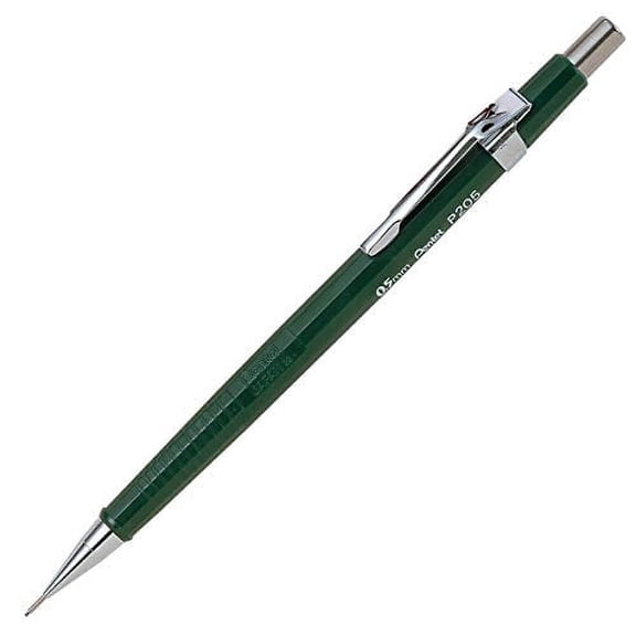 Pentel Sharp Automatic P205D Pencil, 0.5mm Lead Size Green Barrel 1 dozen