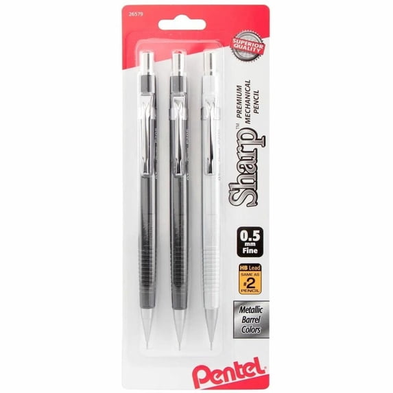 Pentel Sharp Mechanical Drafting Pencil, 0.5 mm, Assorted Barrels, 3/Pack -PENP205MBP3M