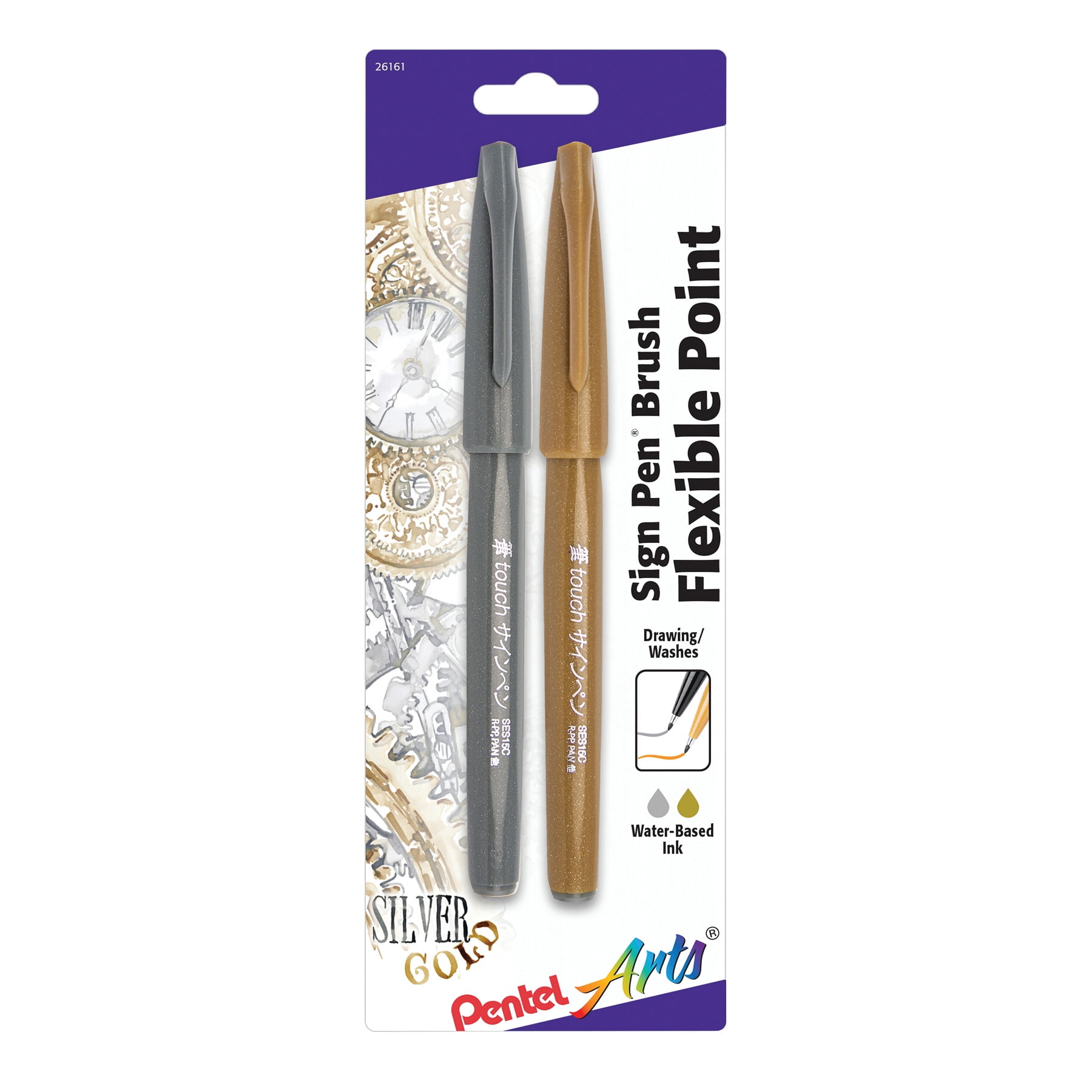 Pentel Arts Sign Pen Brush Tip, 12-Pack Assorted Colors- NEW Colors!