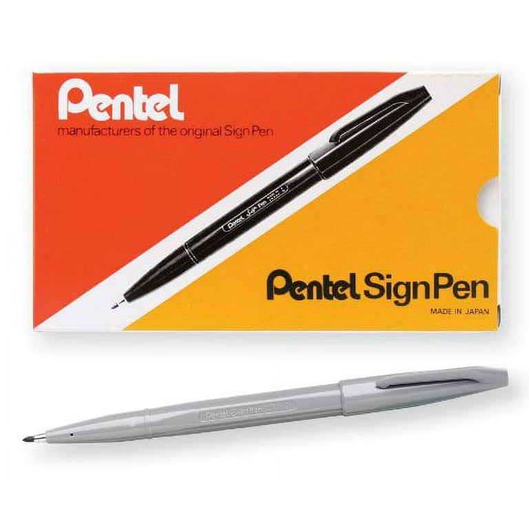 Pentel Sign Pen Fiber-Tipped Pen, Gray Ink, Box of 12 (S520-N)