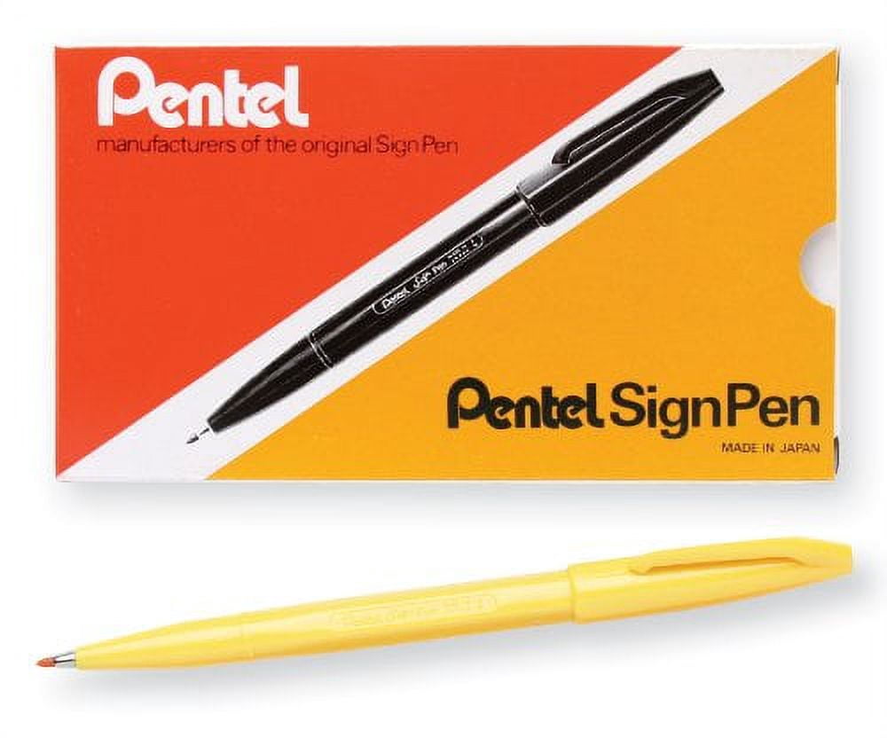 Pentel Sign Pen Fiber-Tipped Pen, Yellow Ink, Box of 12 (S520-G)