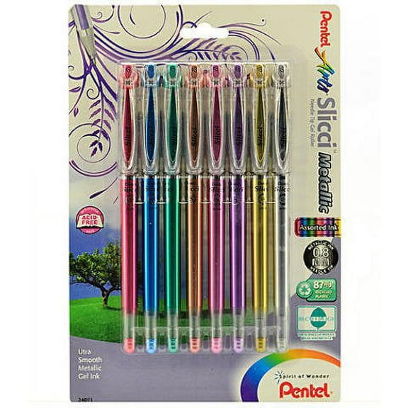 Pentel Slicci Extra Fine Metallic Gel Pens (Assorted) - Pack of 8 1 pcs sku# 1846077MA
