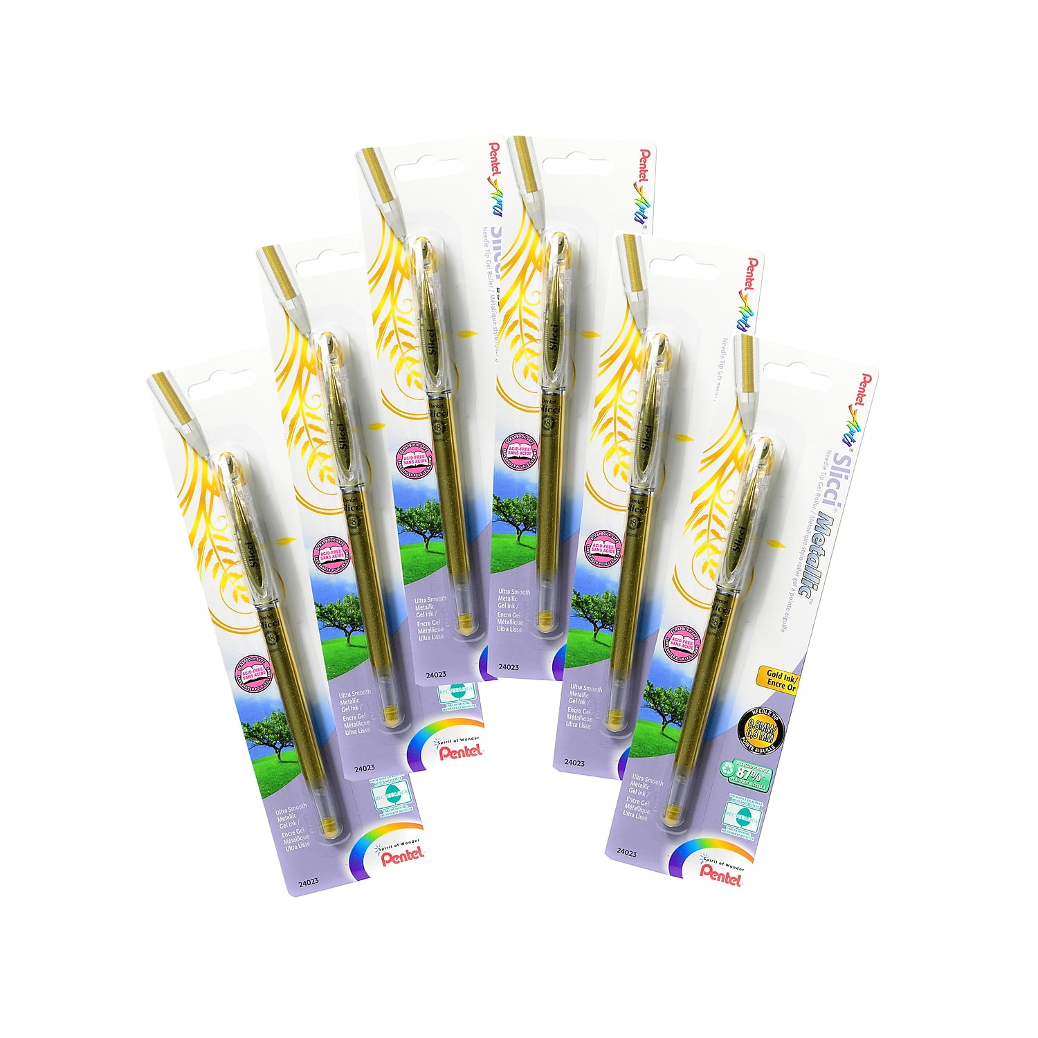 Pentel Slicci Extra Fine Metallic Gel Pens Metallic Gold 6/Pack (99027-PK6)