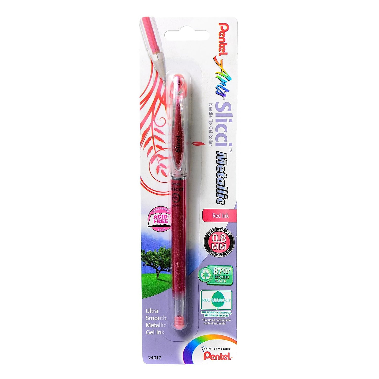 Pentel Slicci Extra Fine Metallic Gel Pens metallic red each [Pack of 6] 99021-PK6