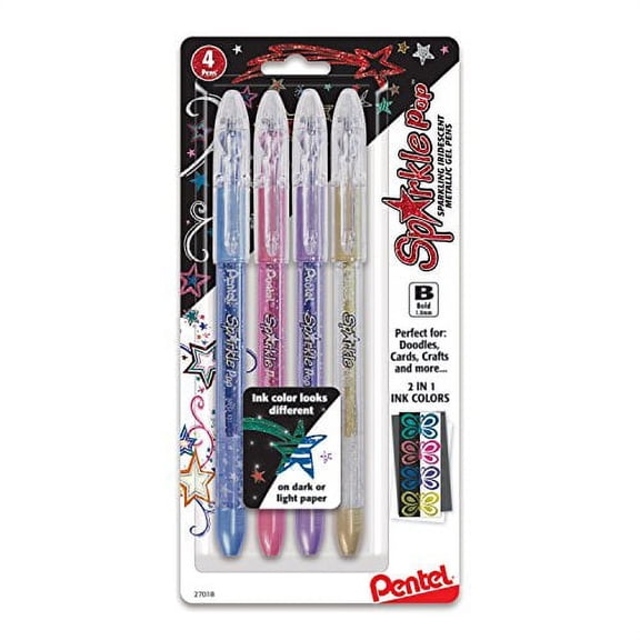 Pentel Sparkle Pop Metallic Gel Pen Set, 4-Colors, Blue/Green, Pink/Light Pink, Violet/Blue & Gold/Light Gold