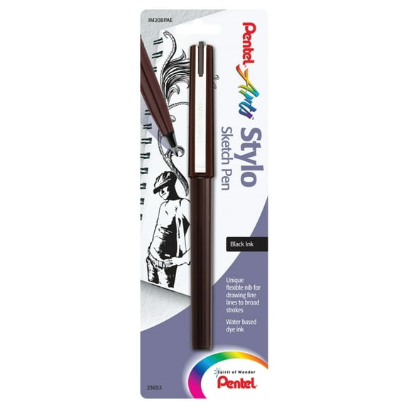 Pentel Stylo Sketch Pen, Black, Carded Packaging