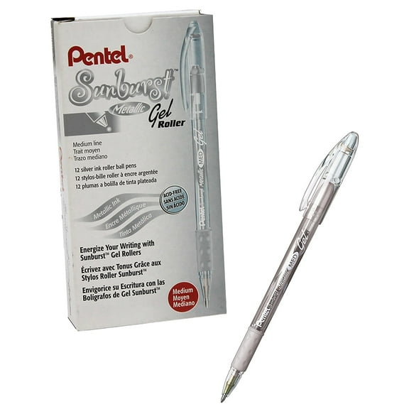 Pentel Sunburst Metallic Pen Silver Pack of 12 (PENK908Z-12)