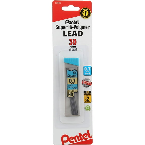 Pentel Super Hi-Polymer Lead Refill 0.7 mm Medium, HB, 30 Pieces of Lead (Pack of 2)