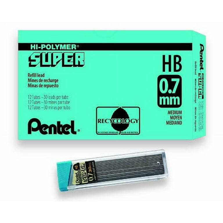Pentel Super Hi-Polymer Leads - 0.7 mmMedium Point - HB - Black - 360 / Box Pentel Super Hi-Polymer Leads - 0.7 mmMedium Point - HB - Black - 360 / Box