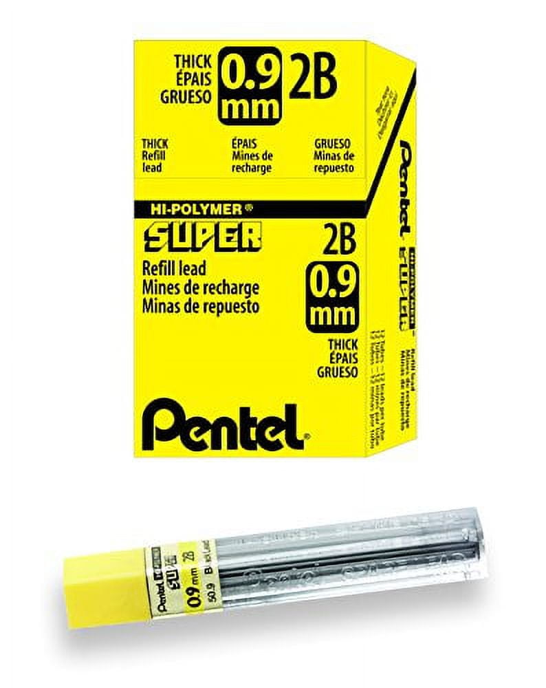 Pentel Super HiPolymer Lead Refill, 0.9mm Thick, 2B, 180 Pieces of