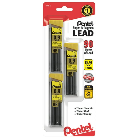 Pentel Super Hi-Polymer Lead Refill (0.9mm) Thick, HB, 30 pcs/Tube 3-Pk