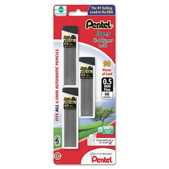 Pentel Super Hi-Polymer Lead Refills 0.5mm HB Black 90 Leads-Pack