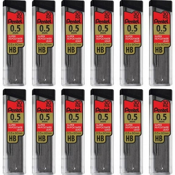 Pentel Super Hi-Polymer Leads - 0.5 mmFine Point - HB - Black - 360 / Box | Bundle of 10 Boxes