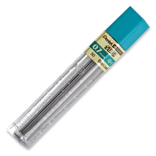 Pentel Super Hi-Polymer Leads 0.7 mmMedium Point - 4H - Black - 12 / Tub