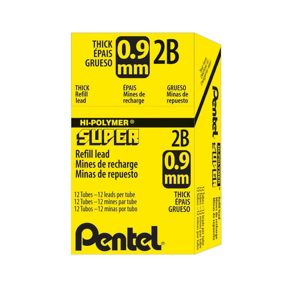 Pentel Super Hi-Polymer Leads, .9mm, 2B, 15/Pkg.